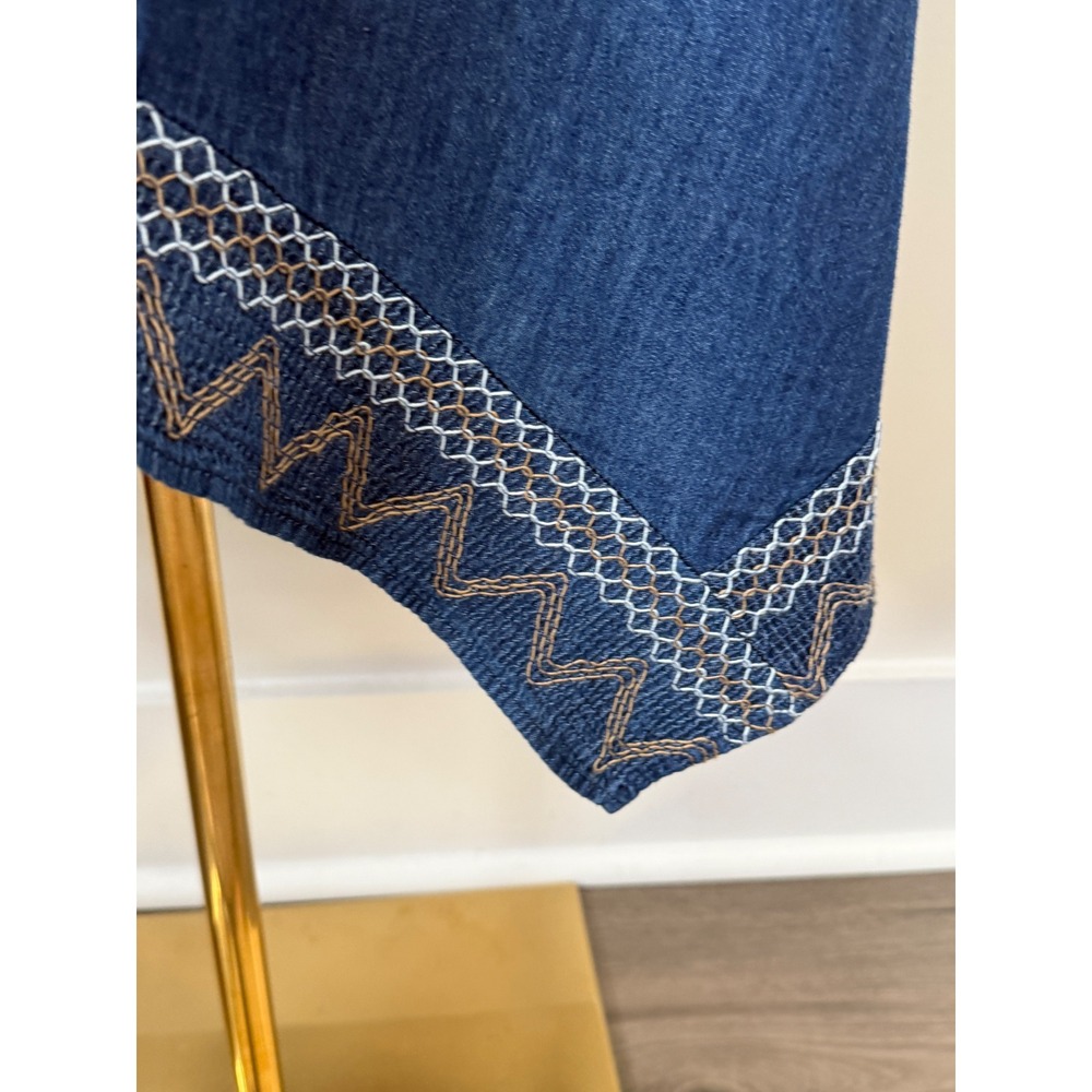 Indigo & Lace Blue Denim Look Handkerchief Hem Embroidered Midi Skirt Womens L - Picture 6 of 9